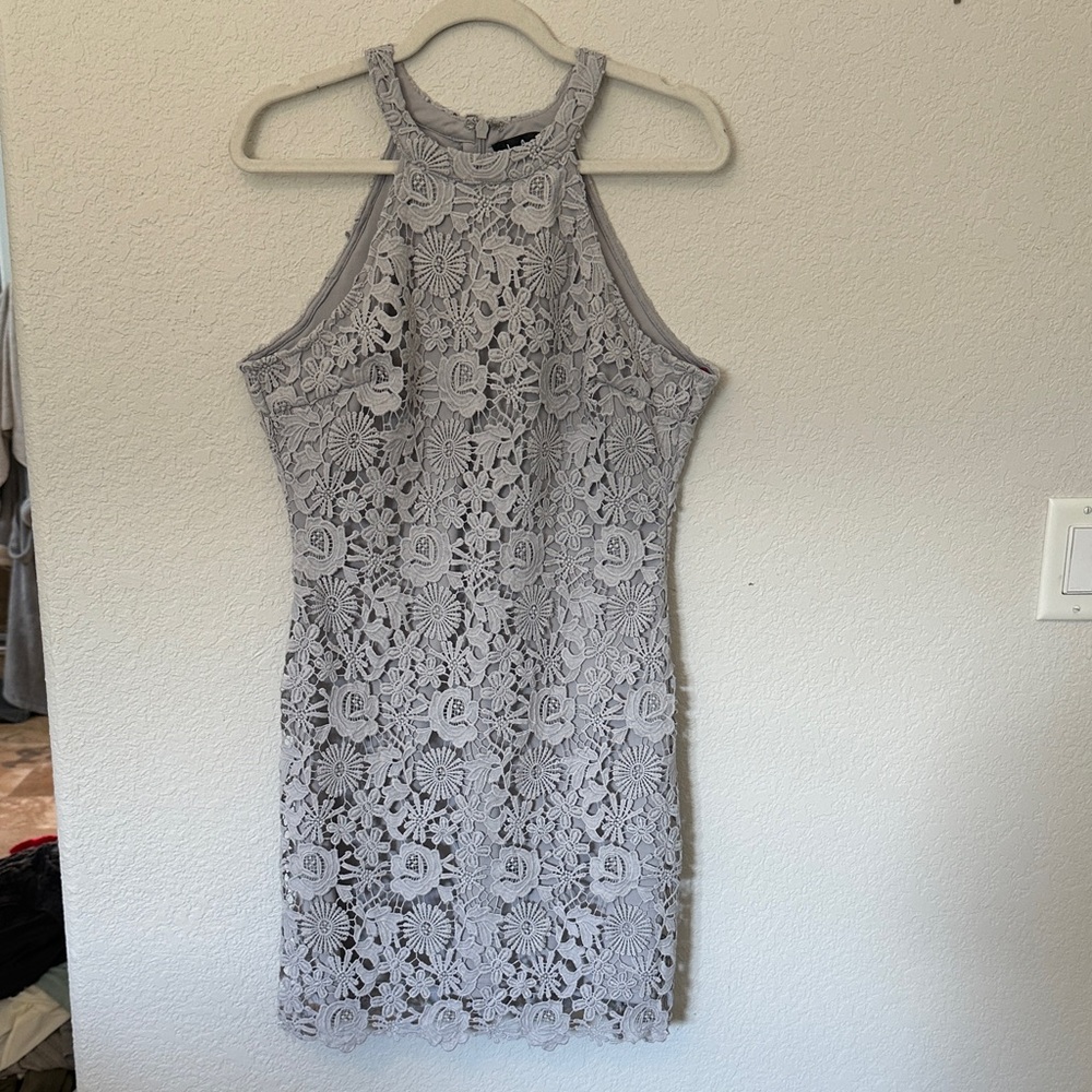 Elegant Gray Lace Halter Dress